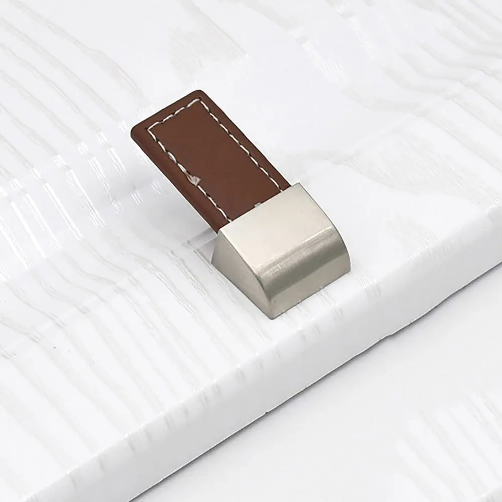1Pcs Brown Soft Leather Leather Cabinet Handle Single Hole Zinc Alloy Door Handle Knob 96/128/160/192mm Pitch Drawer Pull