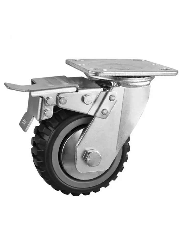 

1 Pc 5-inch Heavy Duty Caster With Brake Gray Beacon Fire Universal Wheel Anti Winding Wear-resistant Flat Industrial