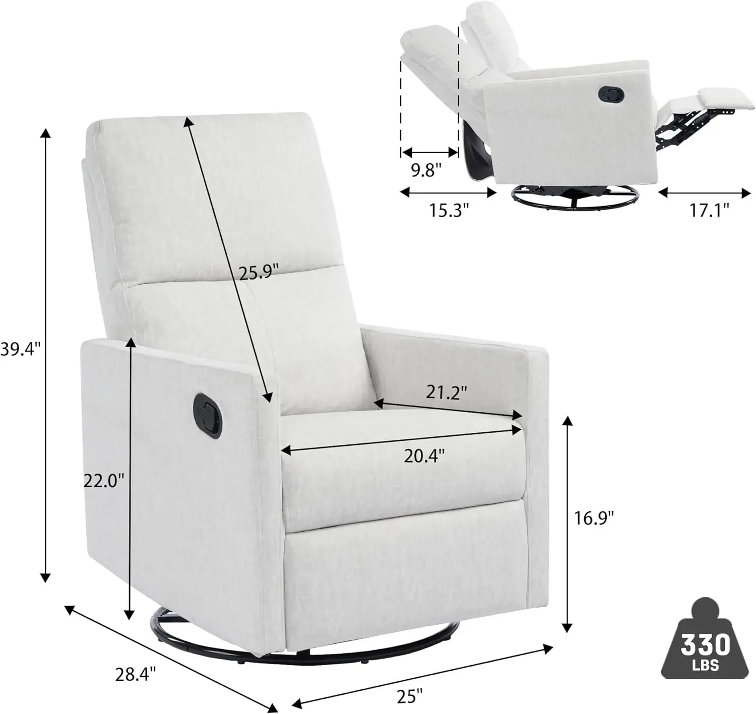 Rocking Recliner Chair for Adults, Rocker Nursery Glider Chair for Living Room Bedroom, Upholstered Fabric Reclining Single Sofa