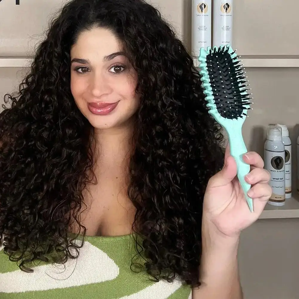 Curling Hair Brush Curls Styling Boar Bristle Detangling Hair Brush Anti Tangled Hair Comb Shaping Defining Curls Barber Salon