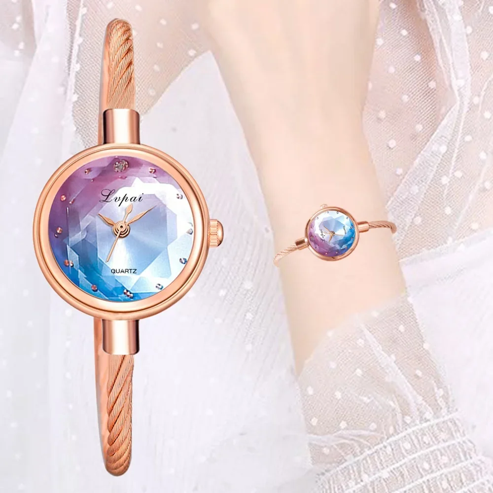 

Luxury Ladies Watch Small Rose Gold Bangle Bracelet Geometric Glass Surface Women Watches Dress Clock Relogio Feminino 시계 Reloj