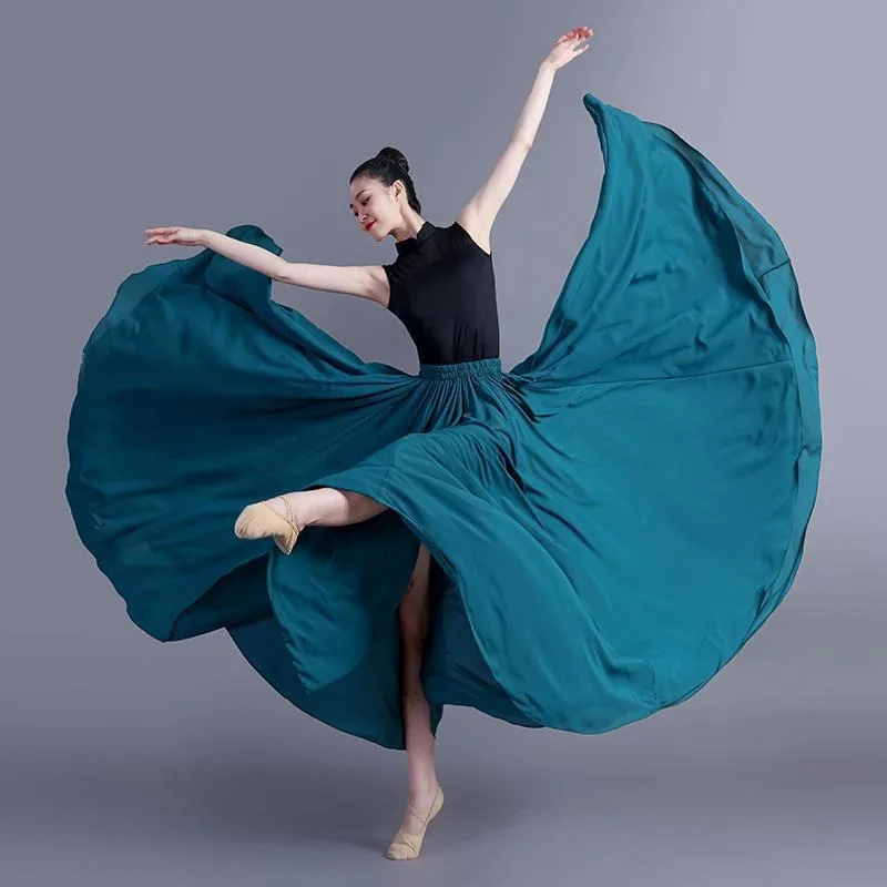 

720 Degree Large Dance Skirt Double-layer Drooping Long Skirt Women Solid Color Xinjiang Dance Skirt Skirt