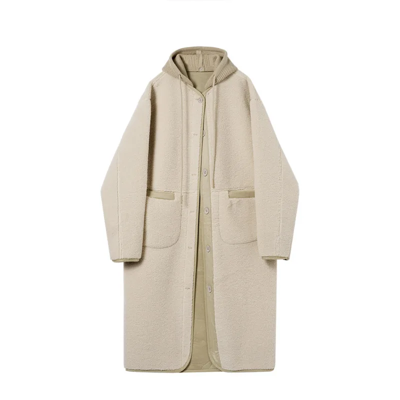 DEAT-Manteau à Capuche en Fausse Fourrure d'Agneau pour Femme, Veste Longue à Simple Boutonnage, Nouvelle Mode Hiver 2024, 29L9192