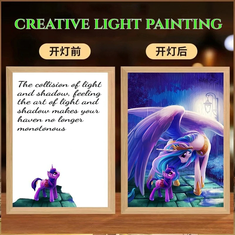 

Темная ночь, световая картина My Little Pony, светодиодная декоративная живопись, ночник, креативная настройка стола, украшение для комнаты, подарок для дома