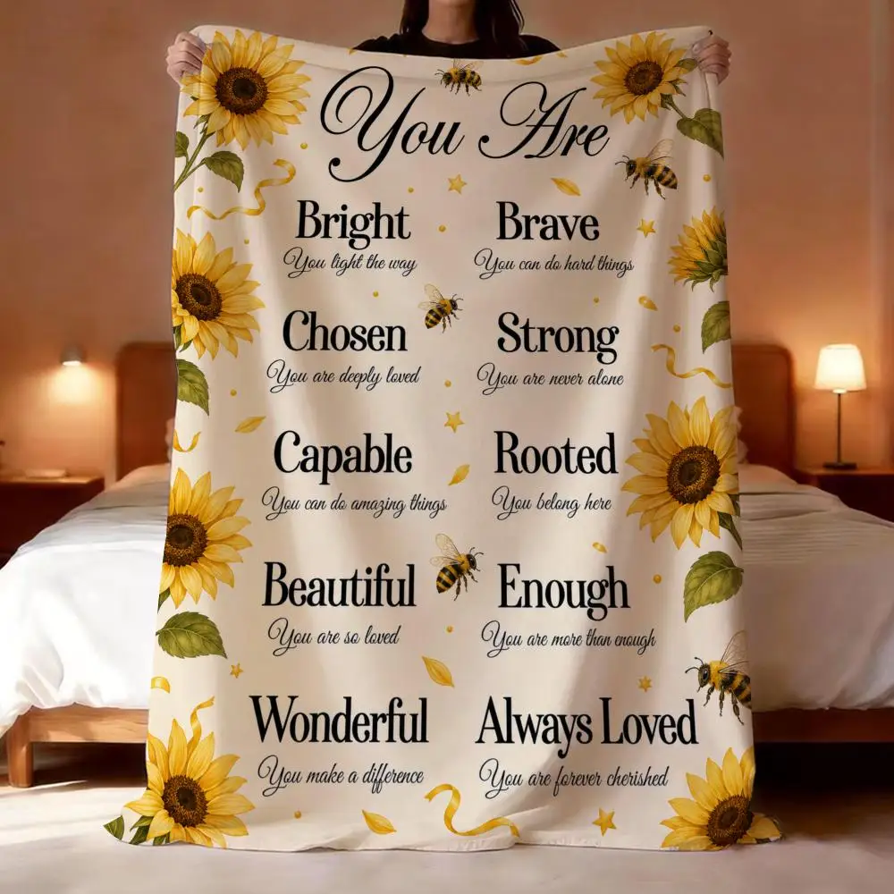 Couverture en flanelle légère et douce avec affirmations positives, idéale pour la sieste climatisée, confortable pour la peau, pour canapé, lit et fauteuil.