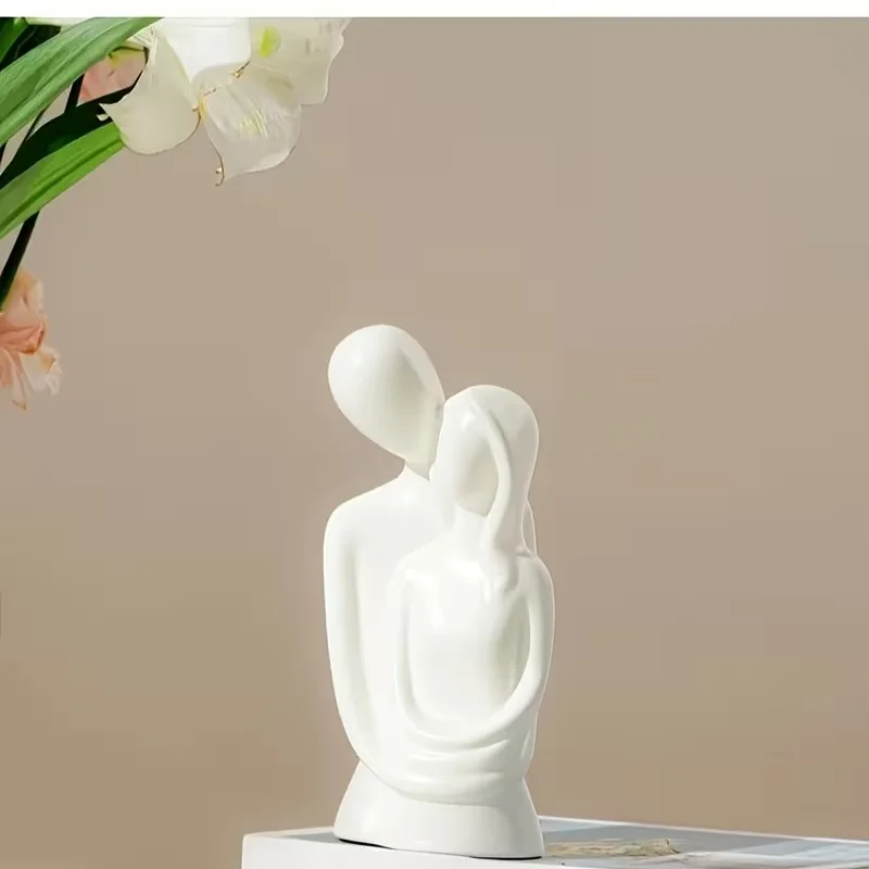3D Printed Abstract Hugging Couple Sculpture,Plastic Minimalist Faceless Lovers Figurine,Romantic Embrace Statue Ornament