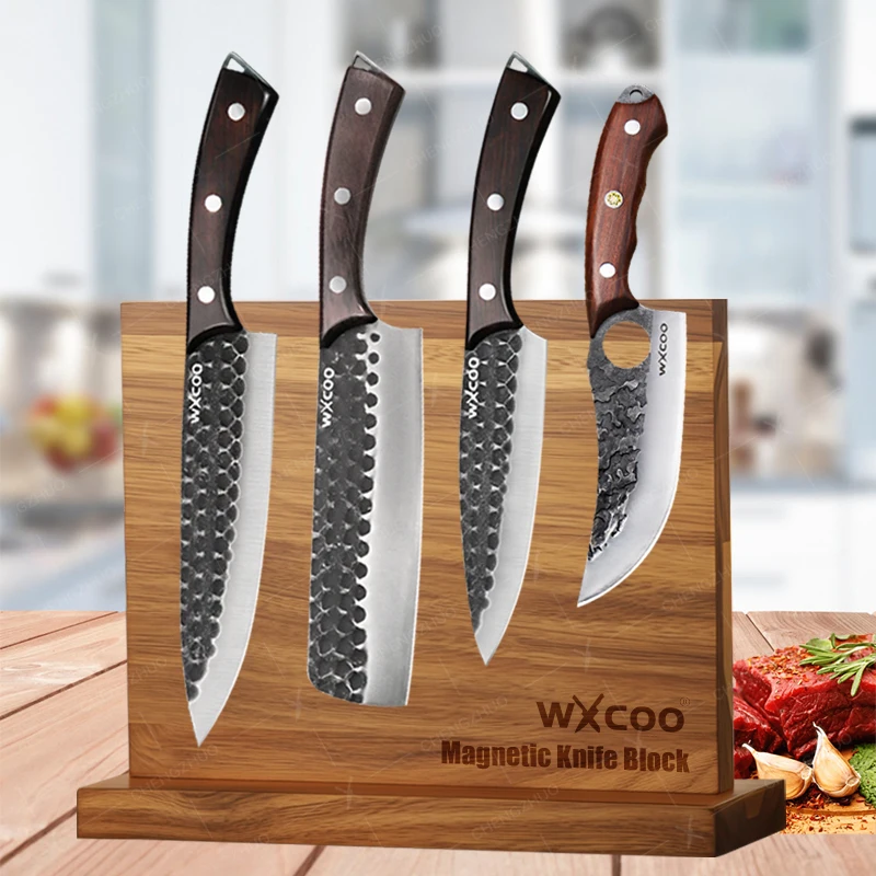 

CHENGZHUO Forged Kitchen Chef Knife Set High Carbon Steel Meat Fish Fruit Boning Cleaver Knives Magnetic Knife Block Holder