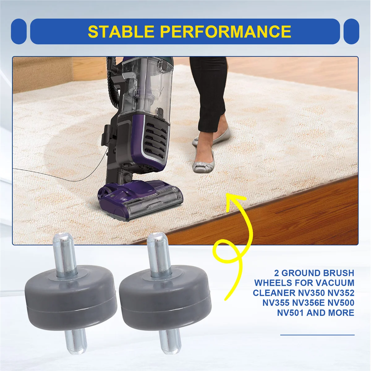 2 Ground Brush Wheels for Shark Vacuum Cleaner NV350 NV352 NV355 NV356E NV500 NV501 and MoreA83X