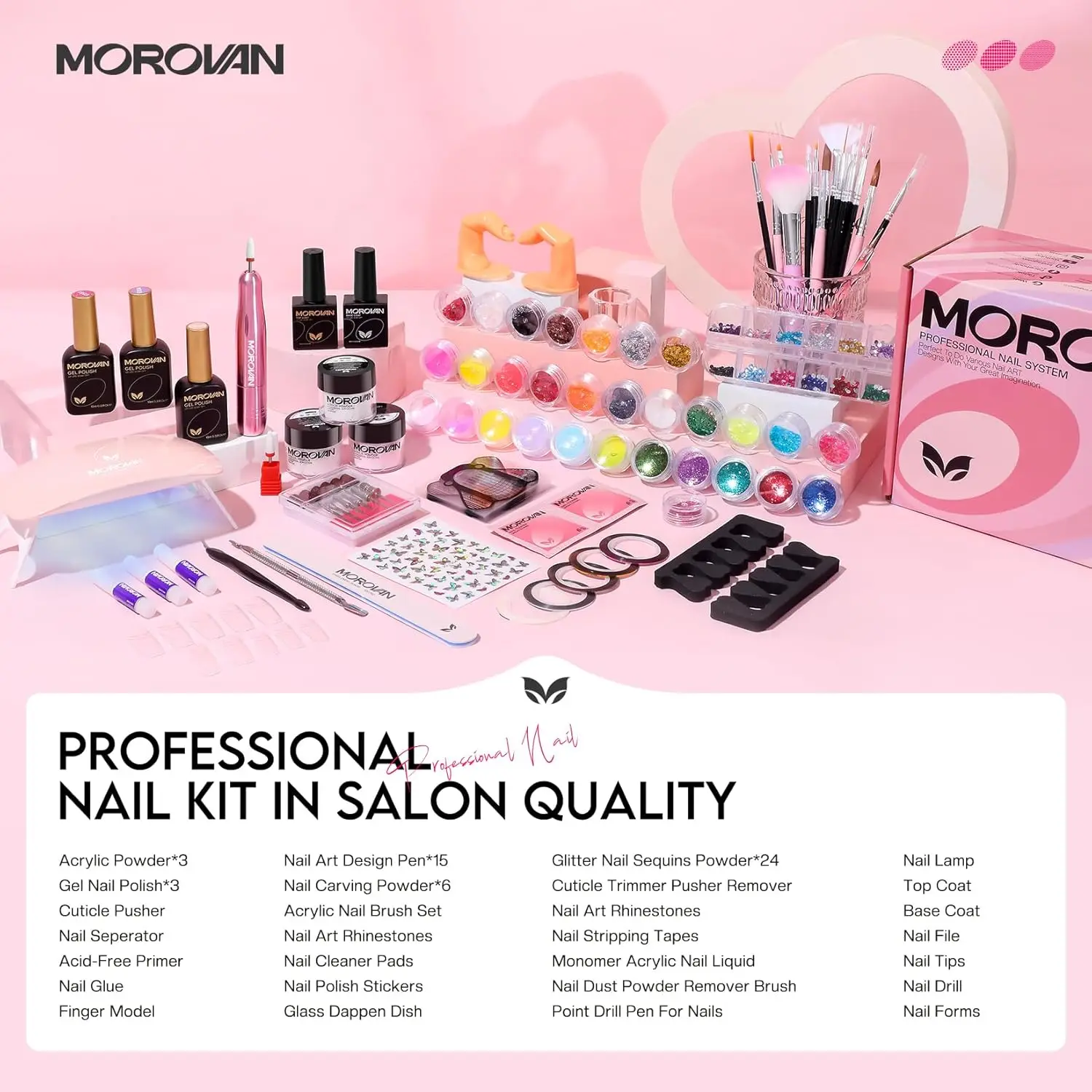 Kit de unhas acrílicas Morovan com tudo: conjunto profissional de kit de unhas para iniciantes conjunto de unhas acrílicas com pó de broca Nai