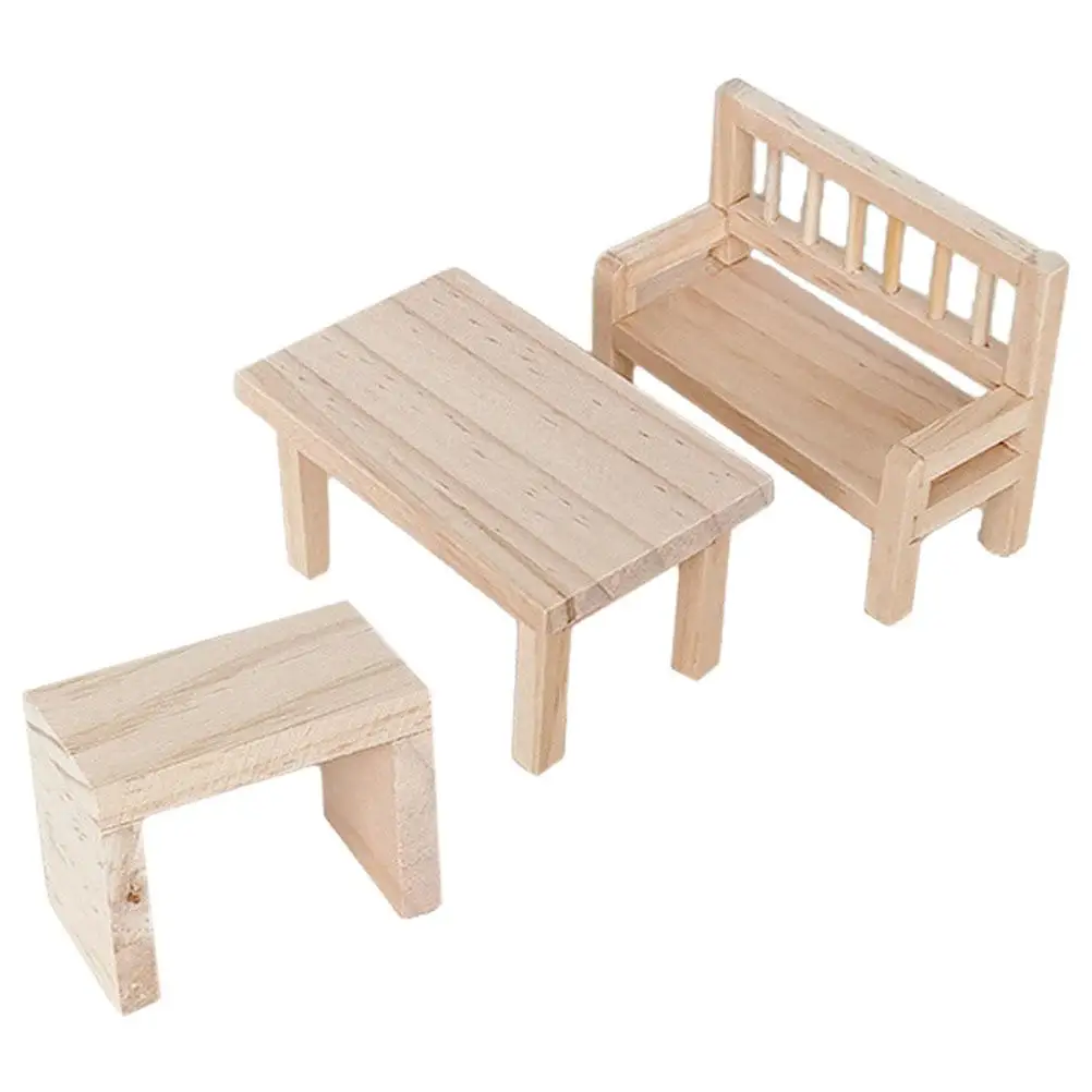 

3Pcs Mini Table Chair Set Wooden Miniature Furniture House Accessories Tiny Chairs Kids Layout Prop Creative Decor