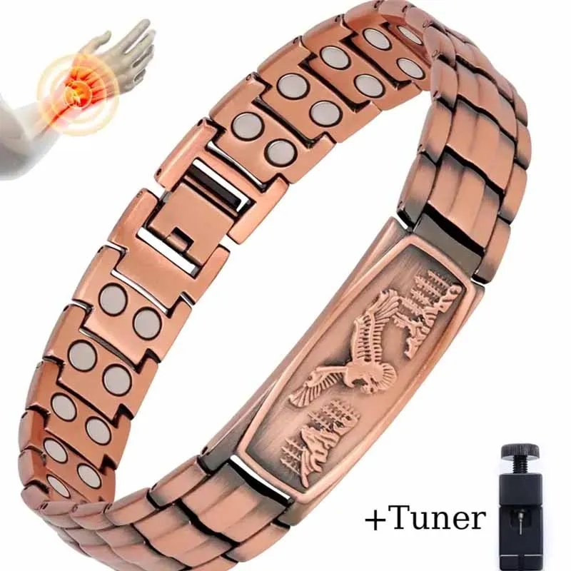 Magnetic Bracelet for Men Adjustable Sizing Tool Eagle Pattern Magnetic Field Therapy Jewelry Gift with Tuner Included