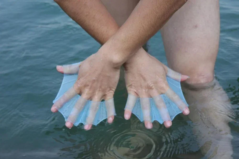 Silikon-Schwimmflossen, Flossen für Männer, Frauen und Kinder, Schwimmbad, Sport, professionelles Training, Fingerhandschuhe mit Flossen, Paddel, Ausrüstung. – Detail 12