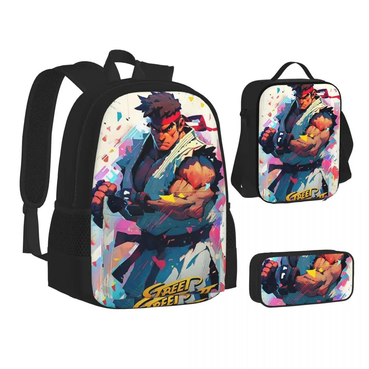 

Defeated Portraits Super Street Fighter Backpacks Children School Bags Kids Rucksack Lunch Bag Pen Bag Three-Piece Set