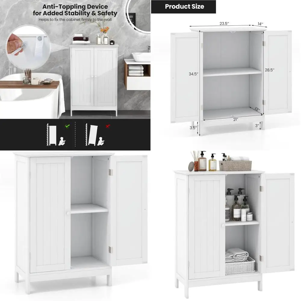 

White 2-Door Adjustable Shelf Cabinet for Modern Living Room and Entryway Storage, 23.5L x 14W x 34.5H