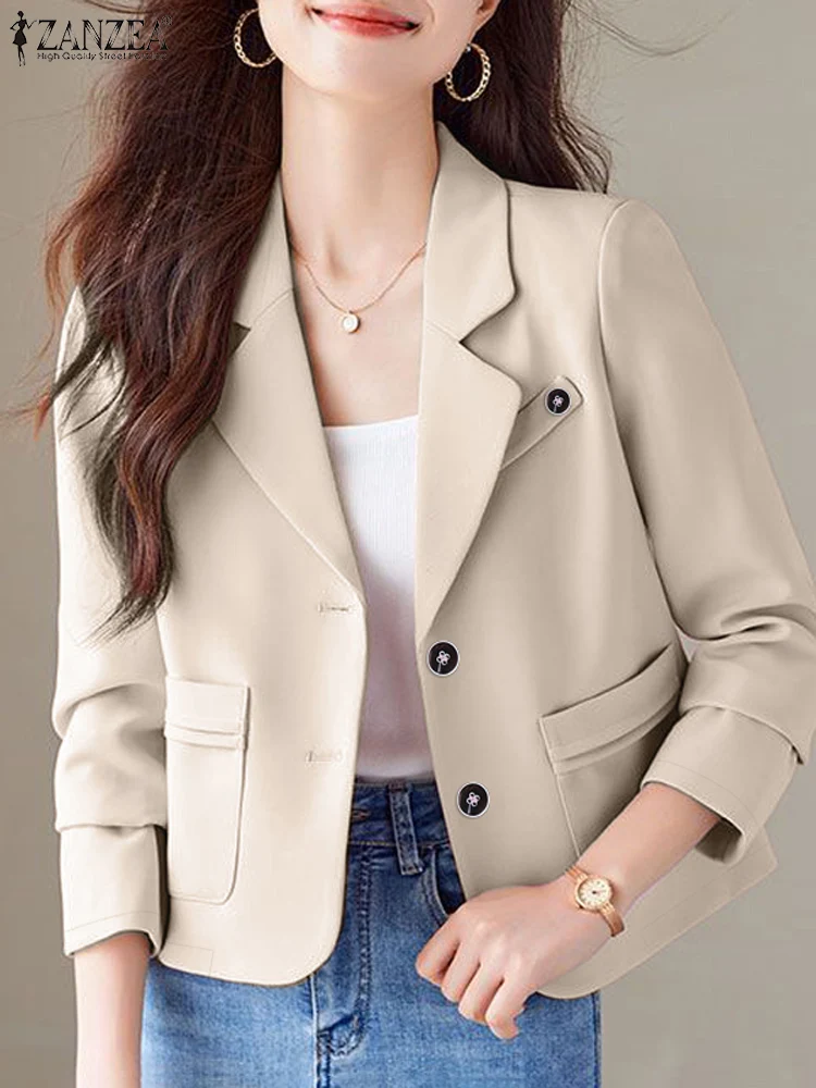 

2025 ZANZEA Stylish OL Work Blazer Women Elegant Laple Neck Long Sleeve Office Suit Jackets Spring Solid Outwear Casual Chaquete