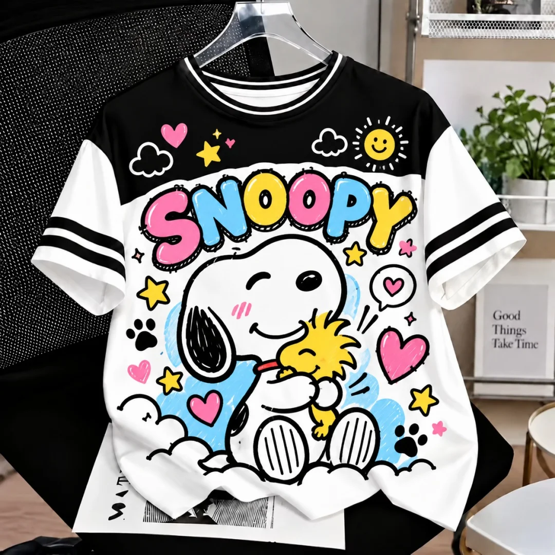 Niedliches T-Shirt mit Snoopy-Cartoon-Print, Y2K-Streetwear, kurzärmeliges Kinder-T-Shirt, Unisex, lässiges Sommer-Oberteil mit Rundhalsausschnitt, Damen-Y2K-T-Shirts ﻿ – Detail 4