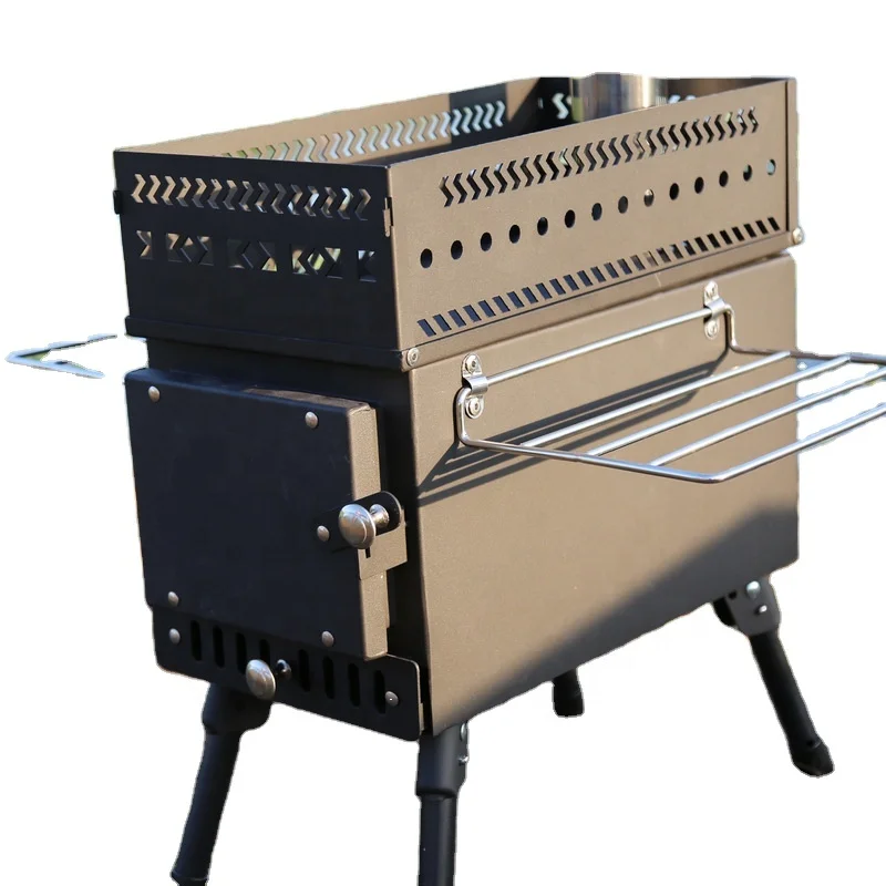 

Большая печь для сауны на открытом воздухе, для кемпинга, из нержавеющей стали, портативная бездымная печь с подогревом и грилями, дымоход, нагреватель дров