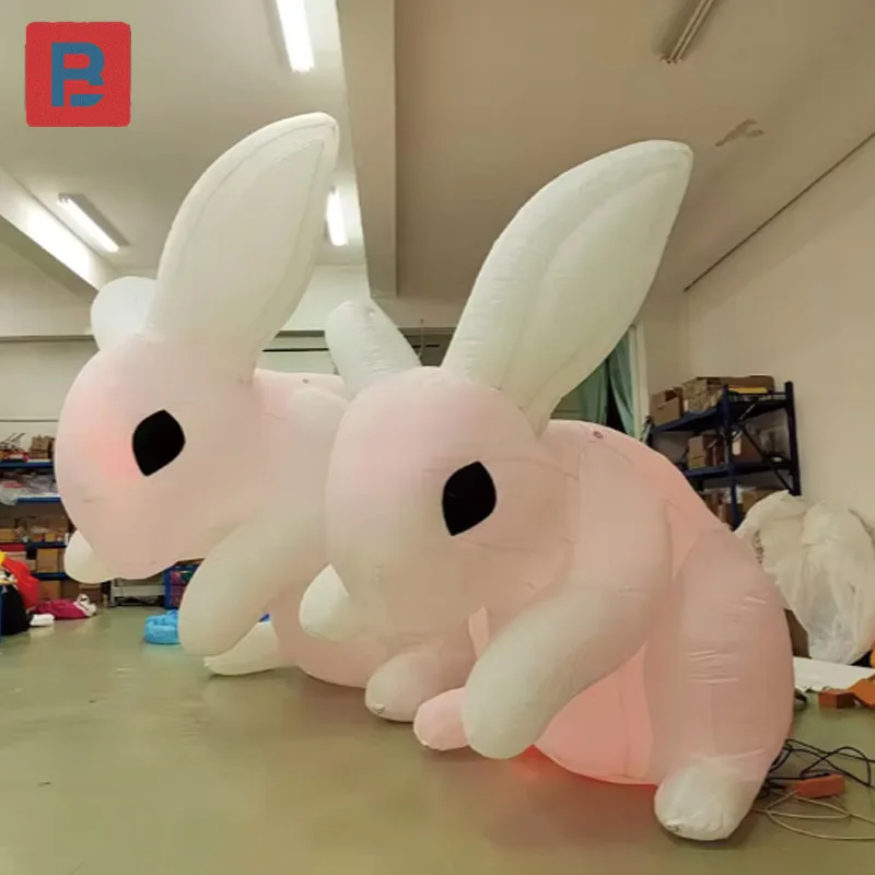Inflatable rabbit, cute white inflatable Easter rabbit cartoon festival decoration light props