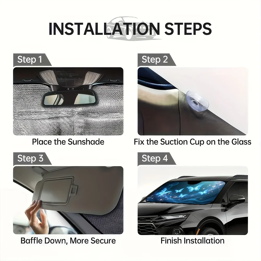 1 قطعة مظلة سيارة مطبوعة على شكل فراشة ، عاكس راي قابل للطي حاجب للزجاج الأمامي لشاحنة الدفع الرباعي ، بوليستر مناسب عالمي F #5