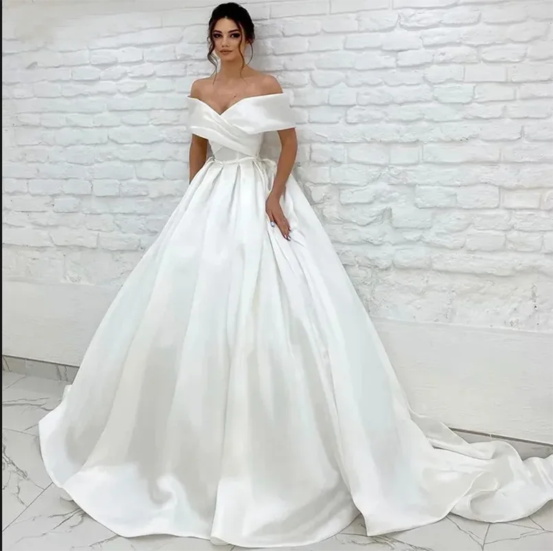 

Elegant Satin Wedding Dress A line Off The Shoulder Bride Dresses Vestido de novia 2025 Customized