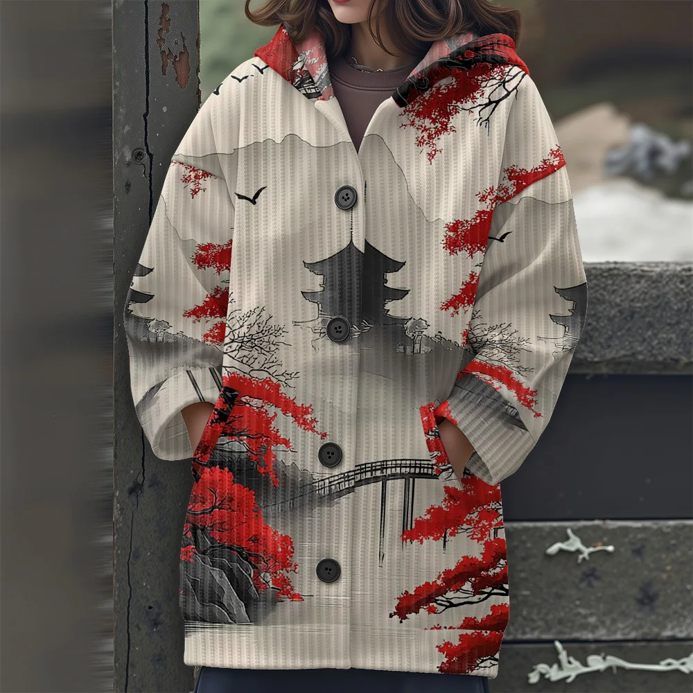 2025 New Women's Long Sleeve Hooded Sweater Casual Retro Fashion Knit Tunic Top Oversize Pullovers Streetwear