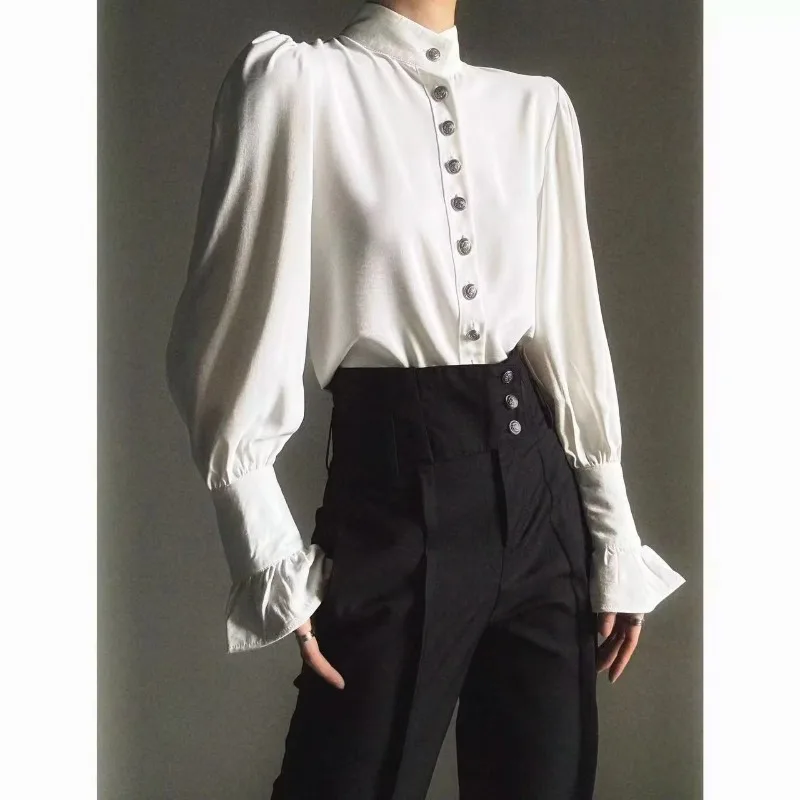 Unisex Black Gothic Vintage 2 Piece Set Long Sleeve Shirt and Pants Court New Chinese Style Suit