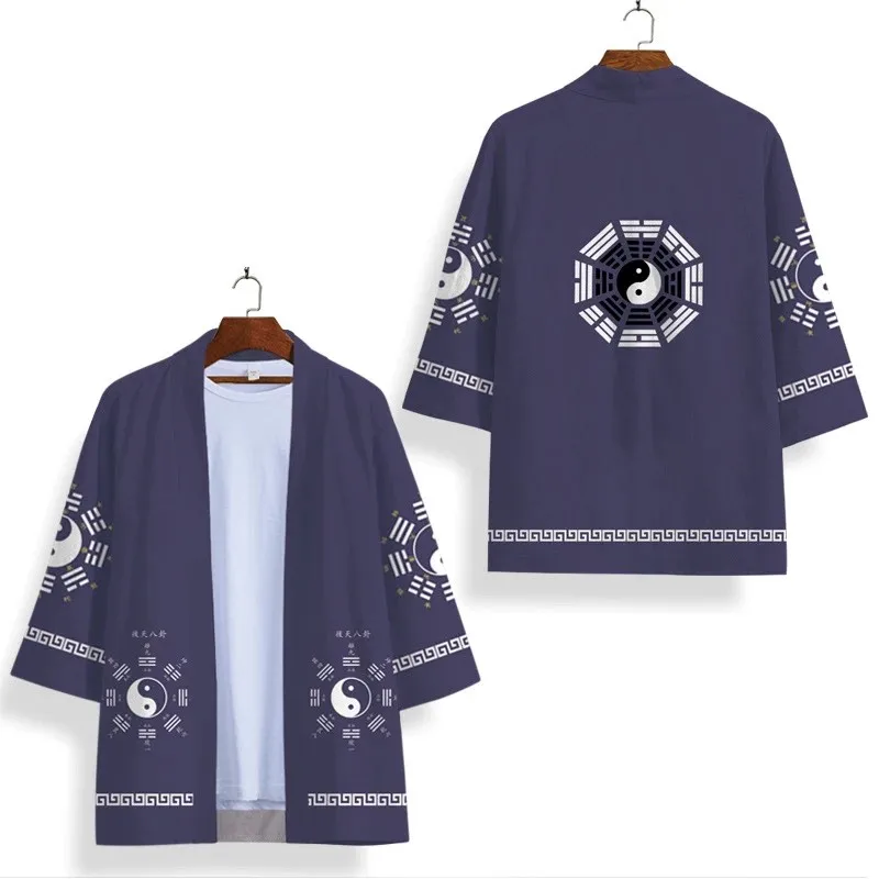 Chinese traditional Bagua graphic Japanese style kimono Outdoor fashion beach cardigan Retro Classic trendy Taoist haori