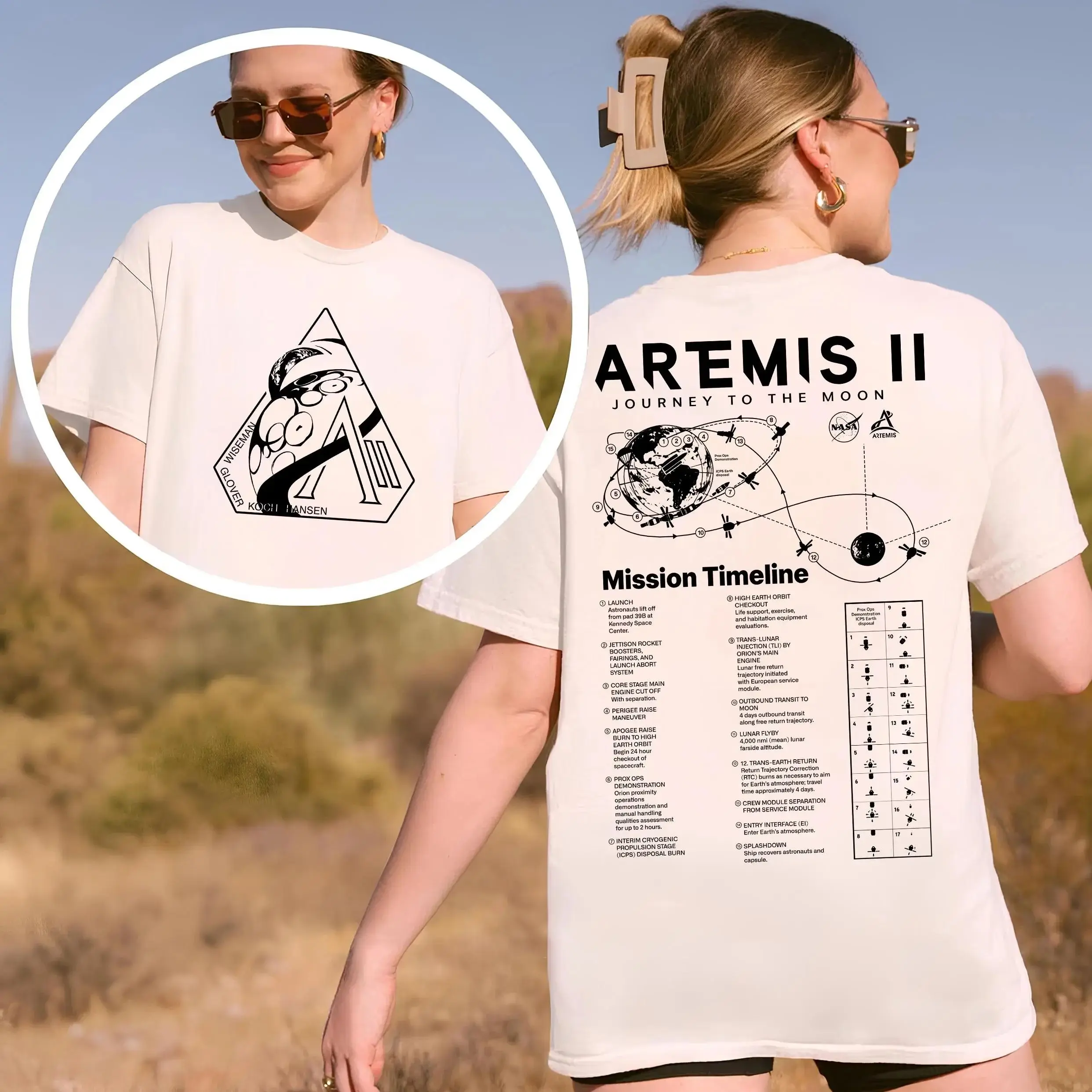 Artemis II Moon Mission Timeline Space T-Shirt Y2K Hip Pop Clothing Casual Loose Fashion Tops Round Neck Print T Shirts Unisex