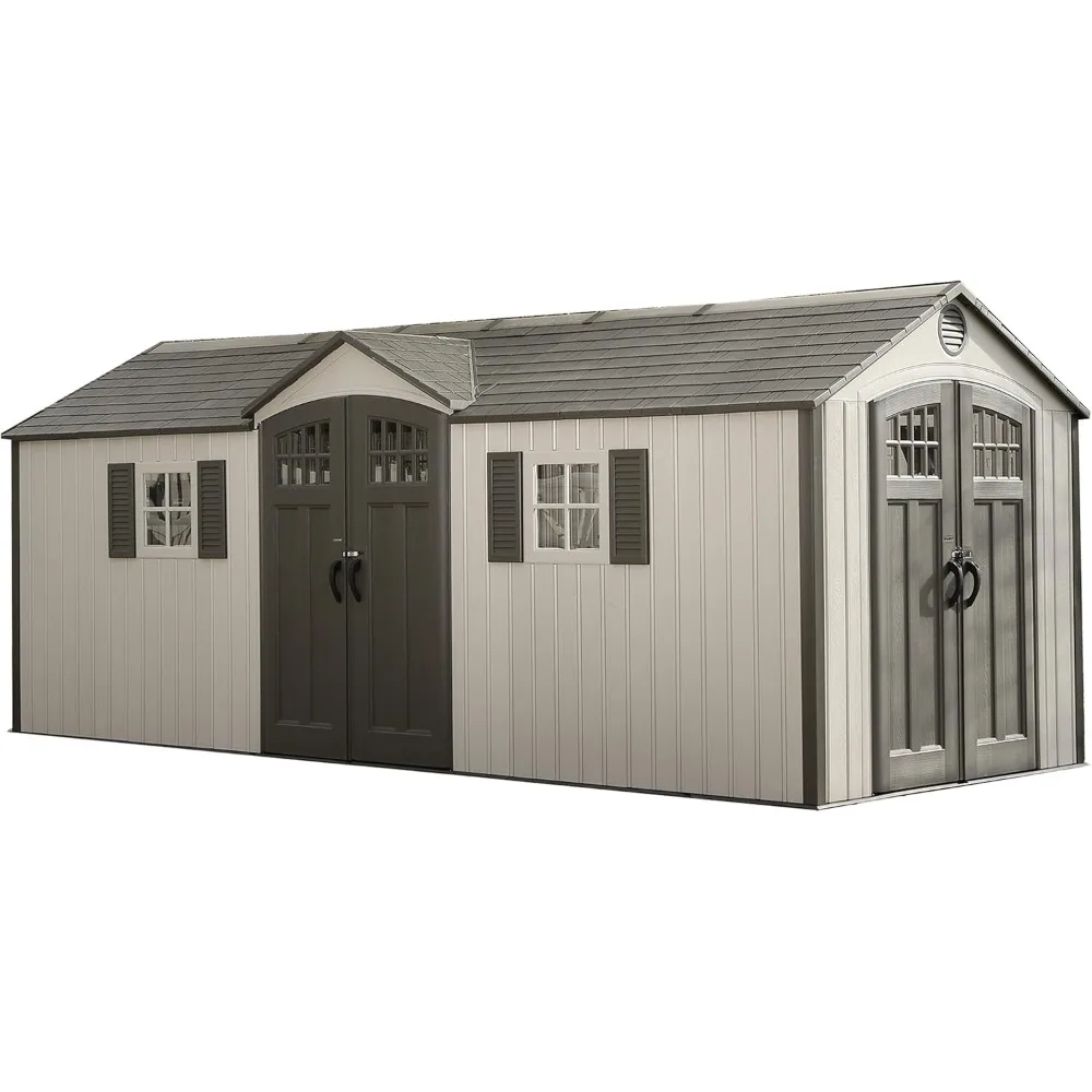 

20 X 8 Feet Outdoor Storage Shed with Lockable Door and Outdoor Storage Room, Desert Sand Color, Sheds Storage Shed