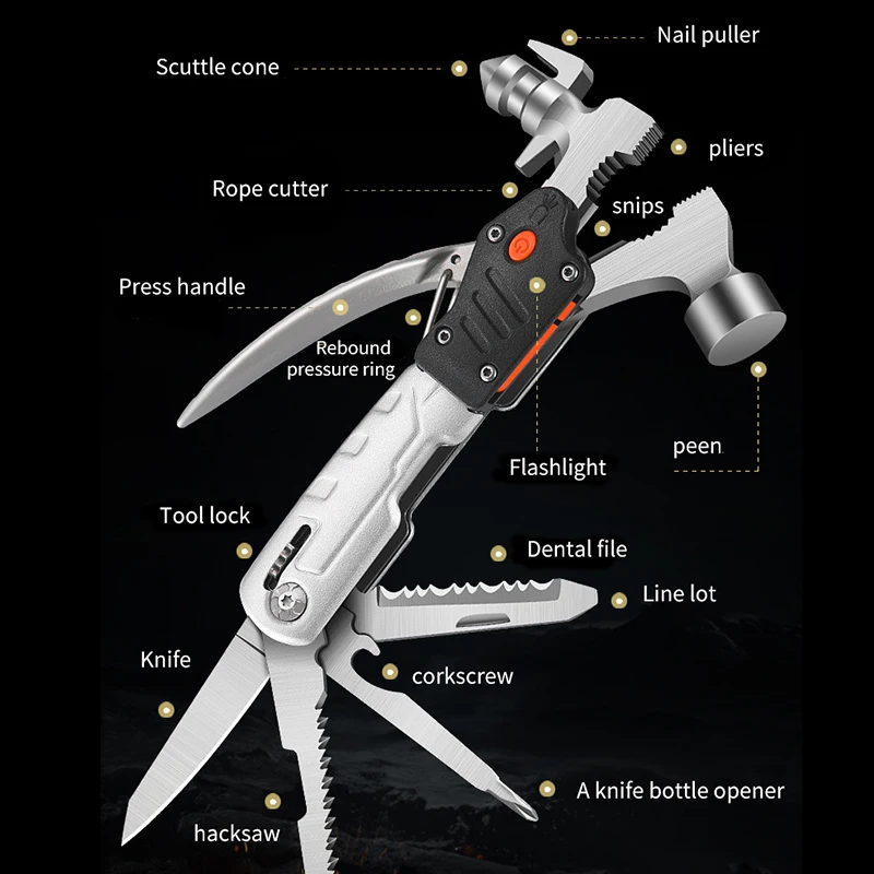 Outdoor Camping Pliers Hammer Multifunctional Stainless Steel Nailer Hammer Woodworking Hammer Emergency Tool Hammer