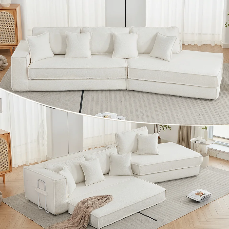 #Folding Convertible Out Sleeper Sofa Bed2-in-1 Set Modern Apartment & Hotel Use 3 Seat Corner