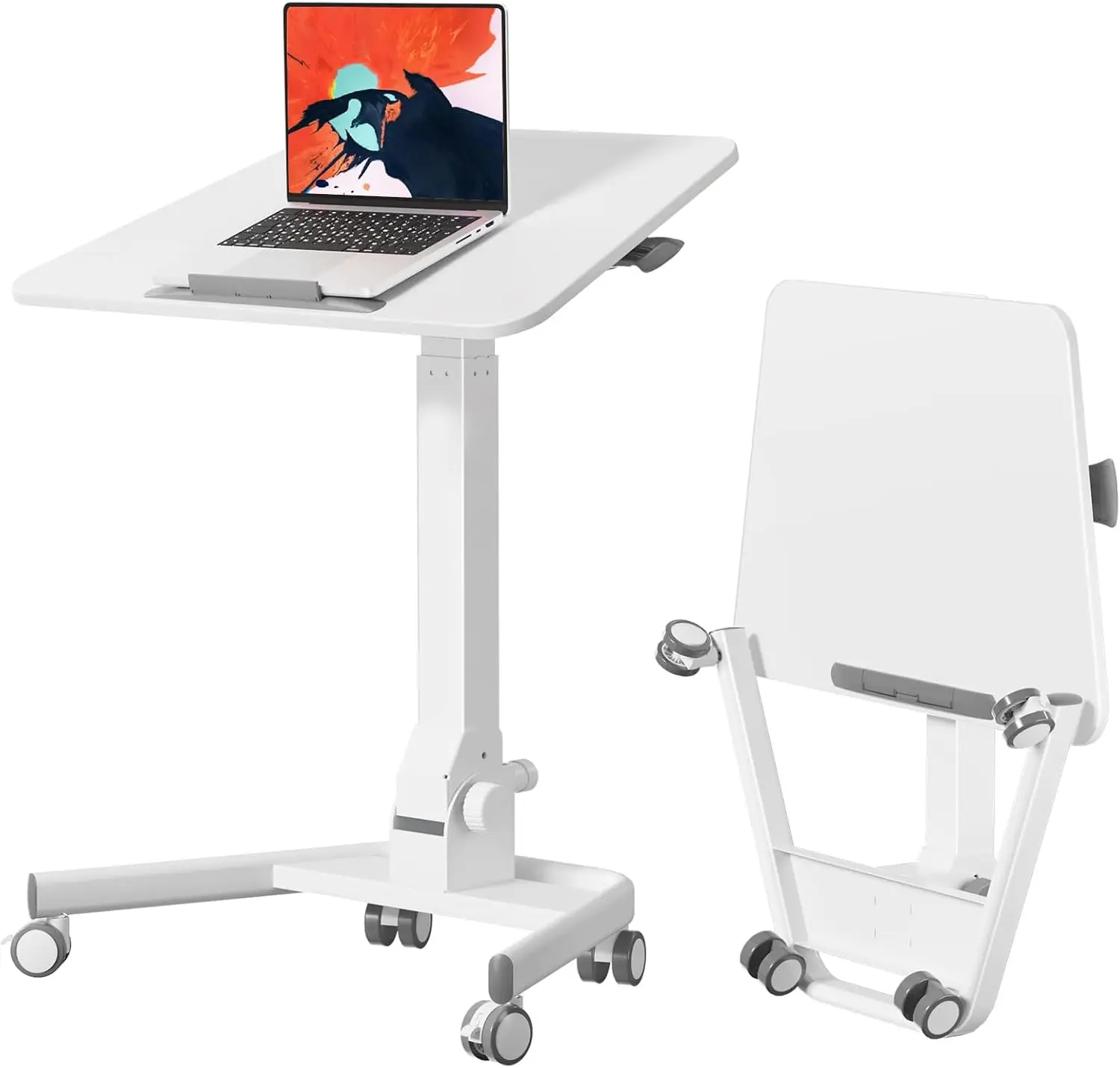 Foldable Mobile Standing Desk, 90° Tiltable Rolling Standing Desk, Height Adjustable Portable Laptop Desk on Wheels