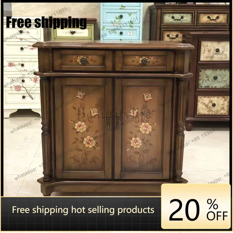American entrance cabinet retro painted solid wood against the wall European living room bedroom storage side cabinet