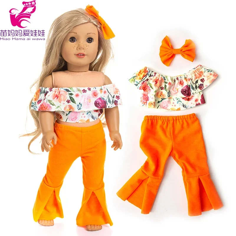 17inch Baby Doll Clothes Trousers Set 18 Inch 45cm Girl Doll Outfit One-shoulder Bell-bottom