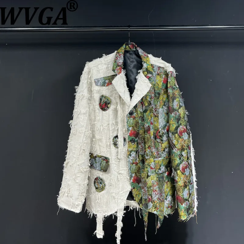 WVGA Spring Autumn New Men Tide Flower Patchwork High-End Trendy Blazer Niche Chic Casual Turn-Down Collar Jacket Ins Y2K W18800