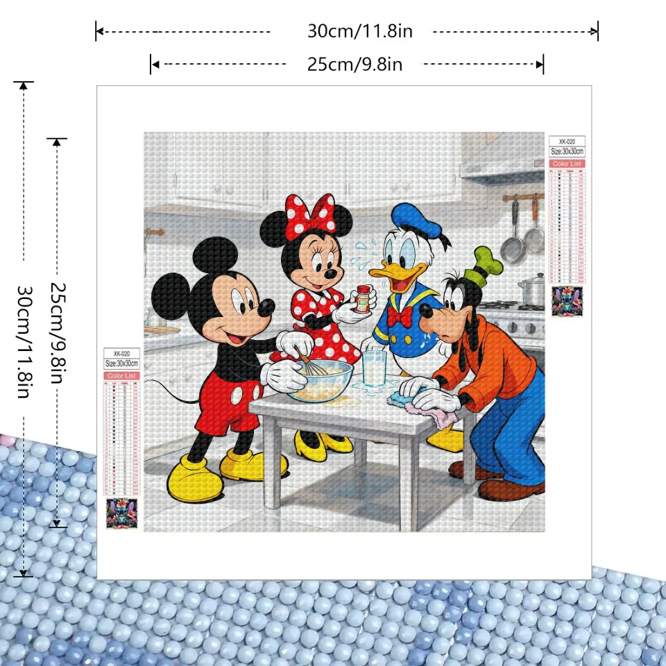 5D DIY ダイヤモンドペインティングキット、フルドリル漫画ディズニーミッキーマウスミニー マウスドナルドダックグーフィー キッチン料理シーン、プレ