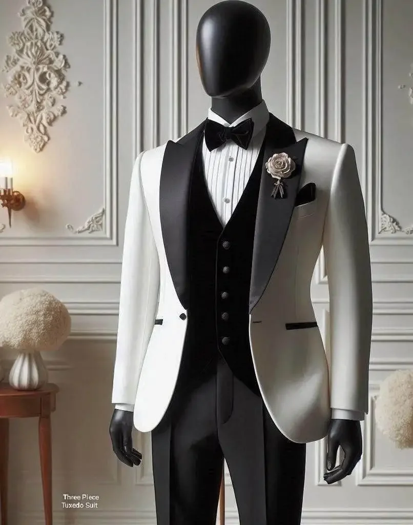 

Ivory Men's Suit 3 Pieces Blazer Jacket Vest Pants Custom Made One Button Business Formal Work Wear Wedding Groom Costume Homme