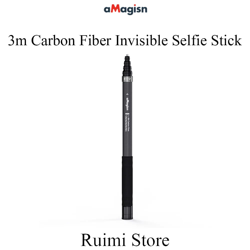 AMagisn 3m Bastão de selfie invisível, monopé estendido de fibra de carbono 118" para Gopro Max Insta360 X3 X4 X5 DJI Osmo 360 Acessórios