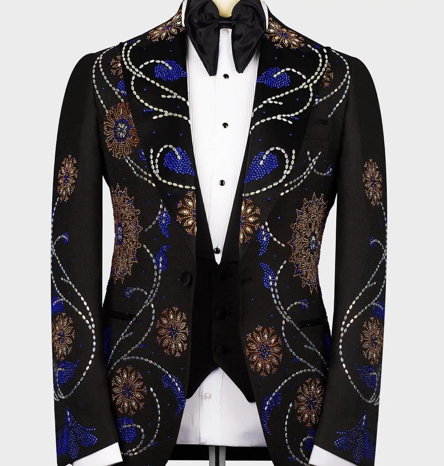 Metal Embellished Gem Tuxedo Men Suit 3 Pieces Sets Male Prom Blazers Luxury Crystals Wedding Groom terno masculinos completo