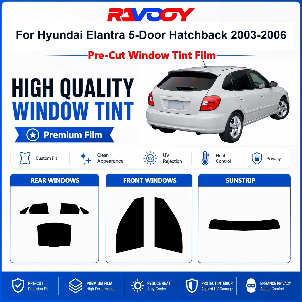 Premium Pre-Cut Window Tint For Hyundai Elantra 5-Door Hatchback 2003-2006 Front & Rear Windows UV Heat Rejection Privacy Film