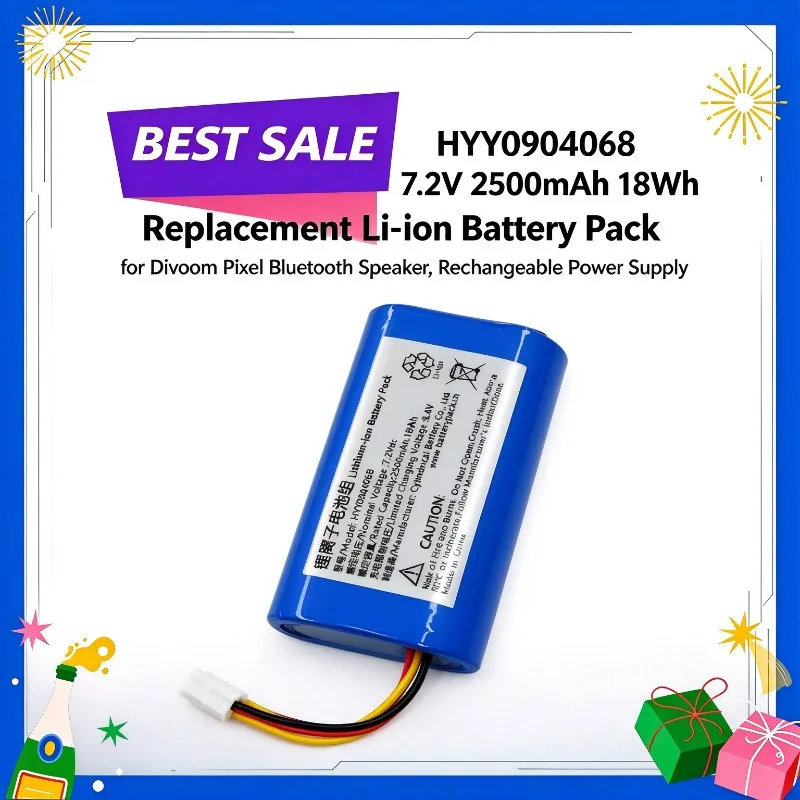 HYY0904068 7.2V 2500mAh 18Wh Replacement Li-ion Battery Pack for Divoom Pixel Bluetooth Speaker, Rechargeable Power Supply