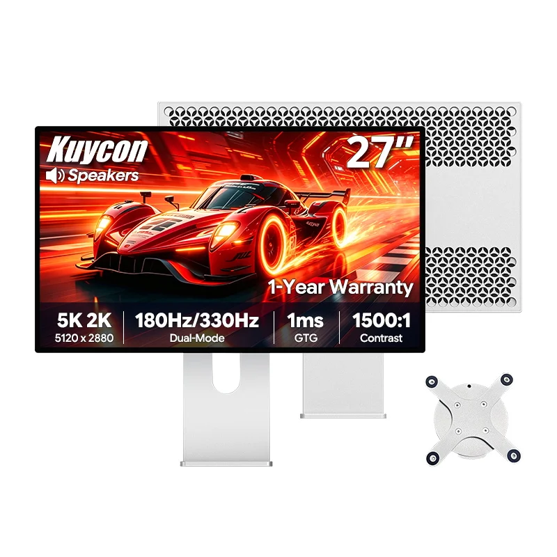 Kuycon 27 Inch 5K MonitorKuycon P27Z Glossy 51202880 Gaming Monitor with Built-in Speakers 180Hz 330Hz Dual Mode Max Ultra Fast IPS Panel HDR 10Bit 1.07B Colors 100W USB-C Reverse Charging Gaming & Design Monitor (Honeycomb with Stand)