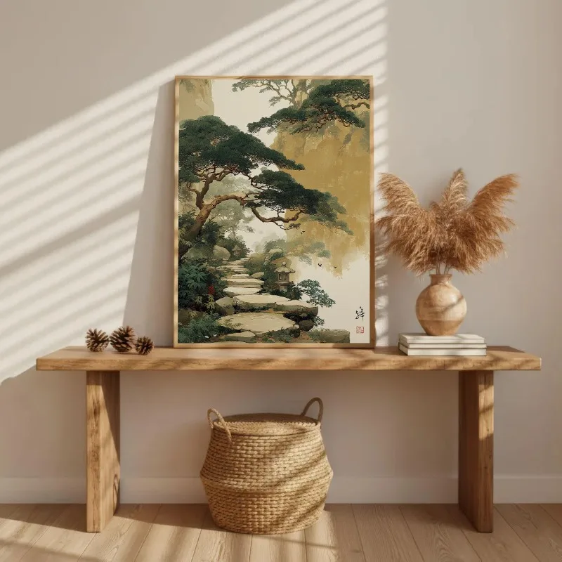 Vintage Japanese Music Sports Cat Vinyl Record Pine Tree Zen Landscape Poster Canvas Painting Wall Art Pictures Home Decor view 4