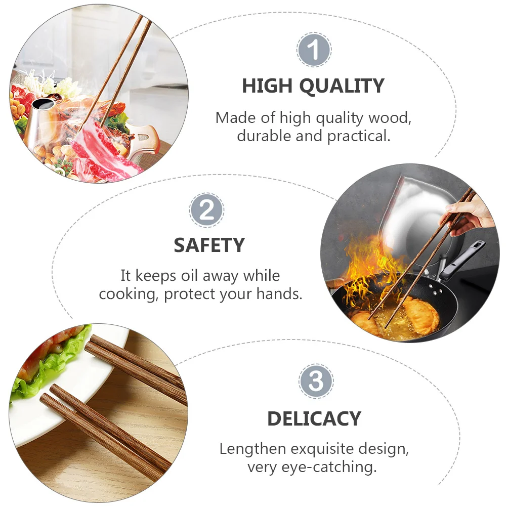 

4Pairs Natural Wooden Frying Chopsticks Extra Long Cooking Chopsticks Hot Pot Kitchen Household Restaurant Use