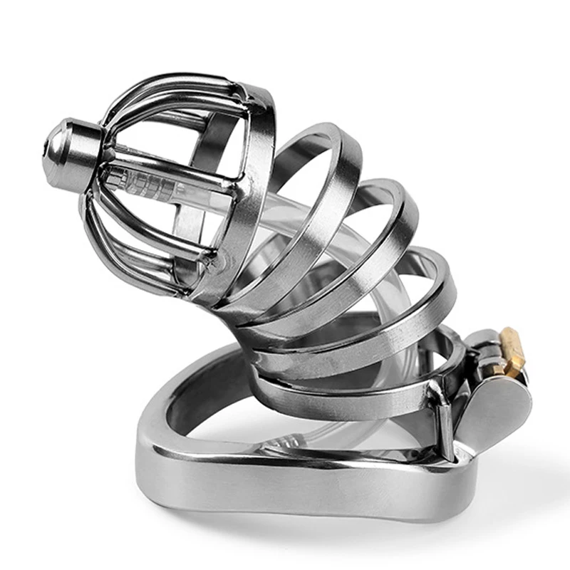 กรงครอบอวัยวะเพศชายโลหะพร้อมสายสวนปัสสาวะ, แบบล็อคได้ ป้องกันการดึงออก ป้องกันการหลุดรอด สำหรับการควบคุมการถึงจุดสุดยอดในกิจกรรม BDSM