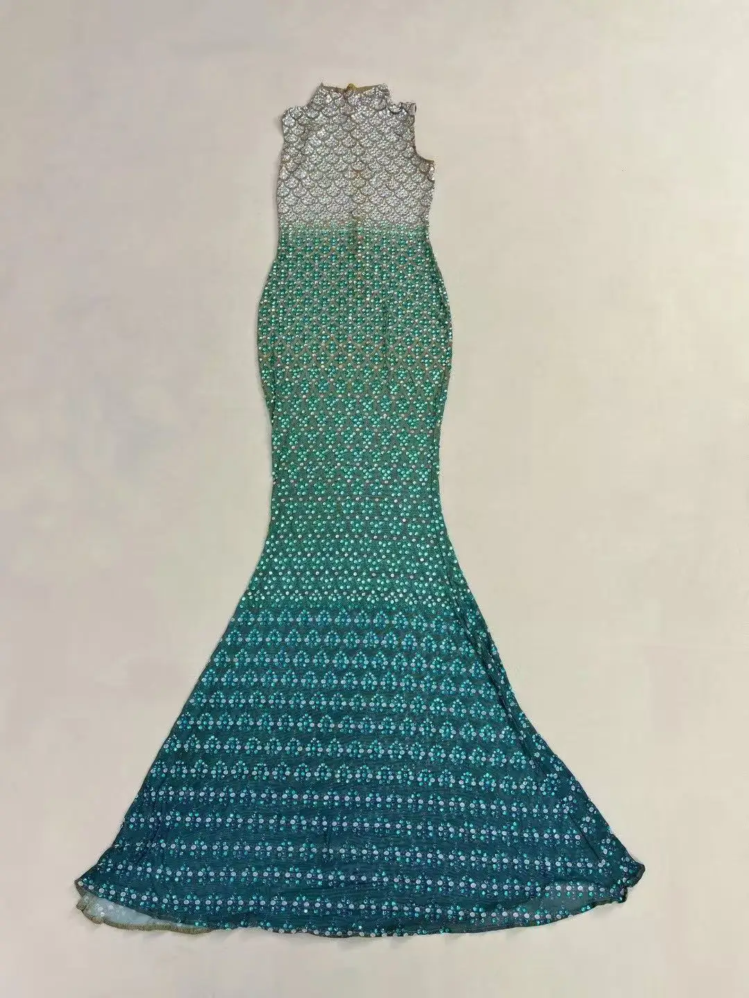 Sparkly Strass Mouwloze Lange Jurk Vrouwen Mesh Transparante Avond Prom Verjaardag Zeemeermin Jurk Fotoshoot Stadium Slijtage