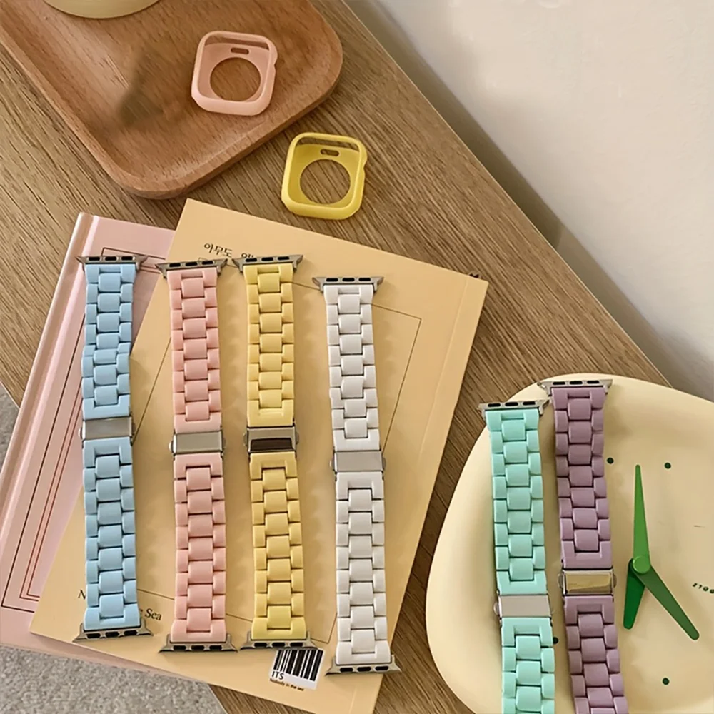 Pulseira de relógio de resina para apple watch 44mm banda 42 38mm correa pulseiras de relógio para iwatch série 10 8 7 6 se 5 4 40mm 41/45mm 49mm ultra