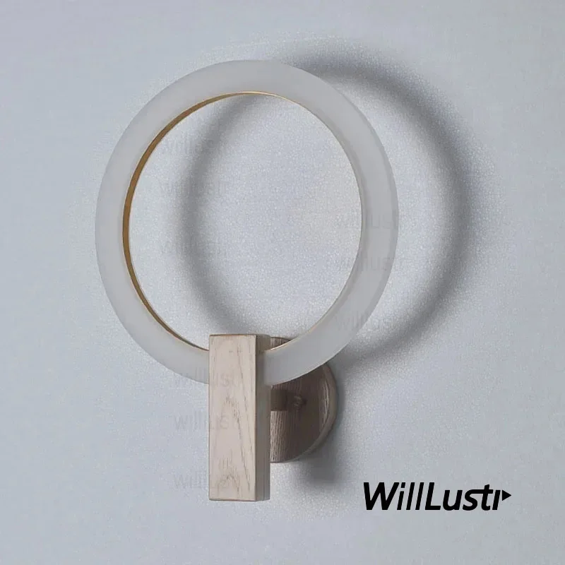 PMMA acrylic ring wall sconce round LED lamp wood base lamping fixture modern design living room hotel restaurant bedroom lamp