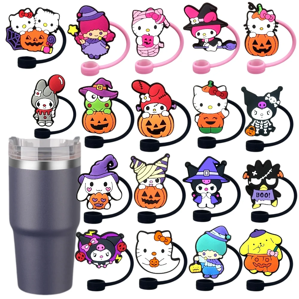 

1-18pcs MINISO Sanrio halloween Straw Cover Cap 10MM Drink Straw Plug Reusable Fit Cup Accessories Straw Cap Charms Pendant Gift