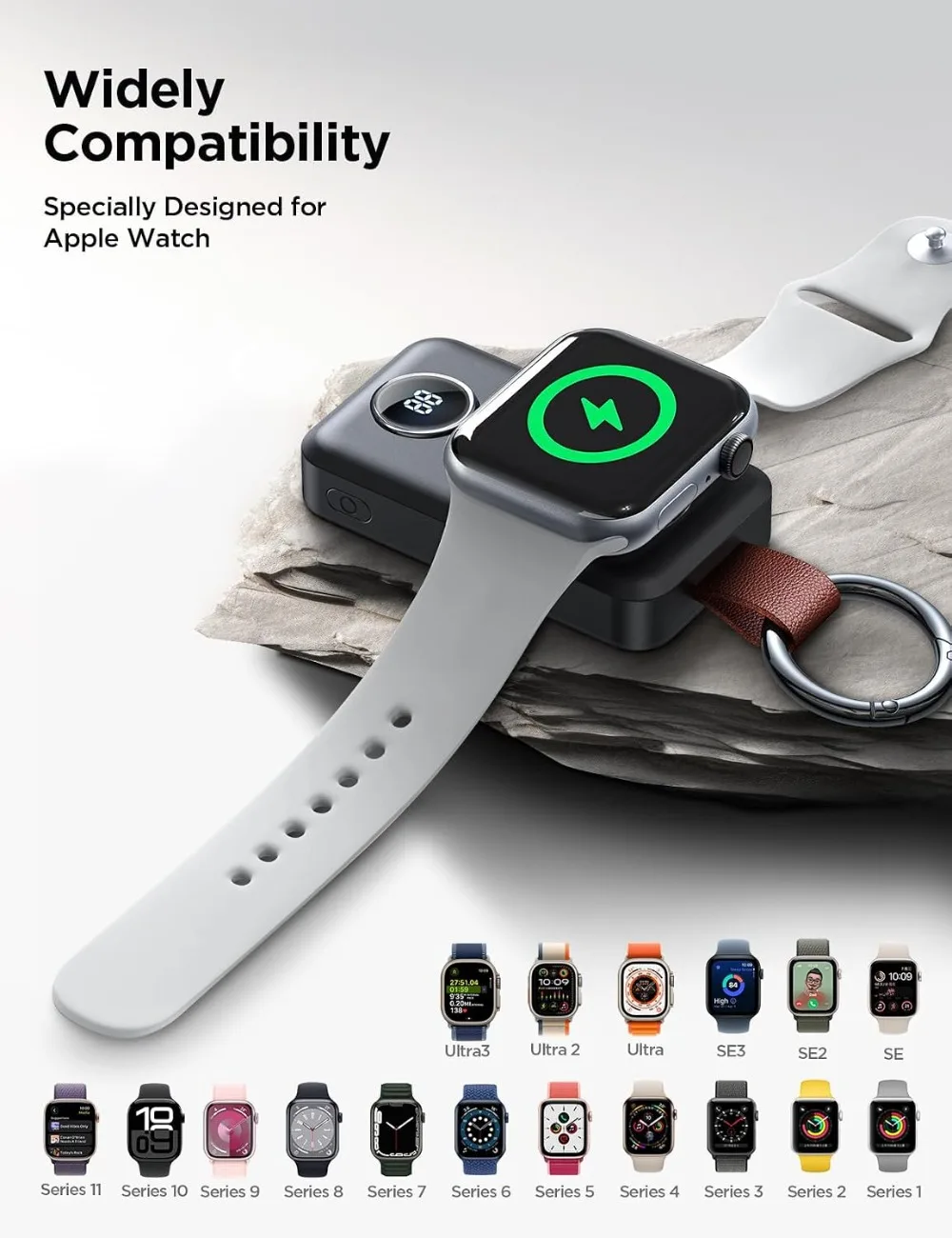 Portable 2000mAh Wireless Charger for Apple Watch Series 11/10/9/8/7/6/5/4/3/2/1/SE/Ultra 3/Ultra 2/Ultra, Compact Magnetic iWatch Charger Keychain Style Travel Essentials view 6